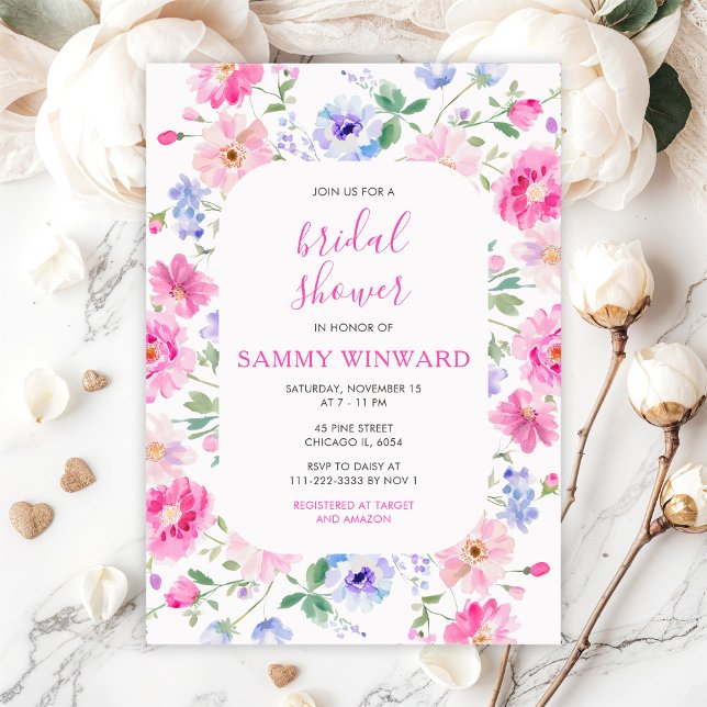 Floral Pink Flowers Bridal Shower Invitation (Creator Uploaded)