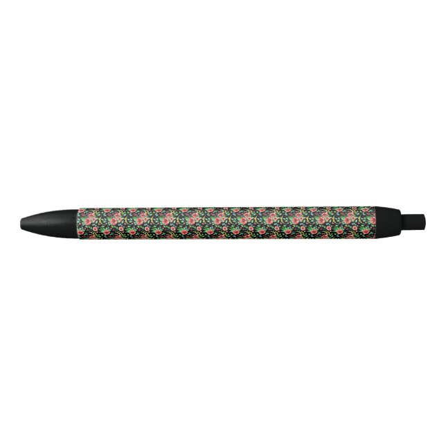 Floral Pink Flowers Pattern-235 Black Ink Pen (Front)
