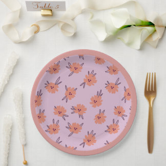 Floral Pink Flowers Repeating Pattern Cute Girly Paper Plate
