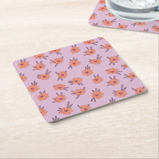 Floral Pink Flowers Repeating Pattern Cute Girly Square Paper Coaster