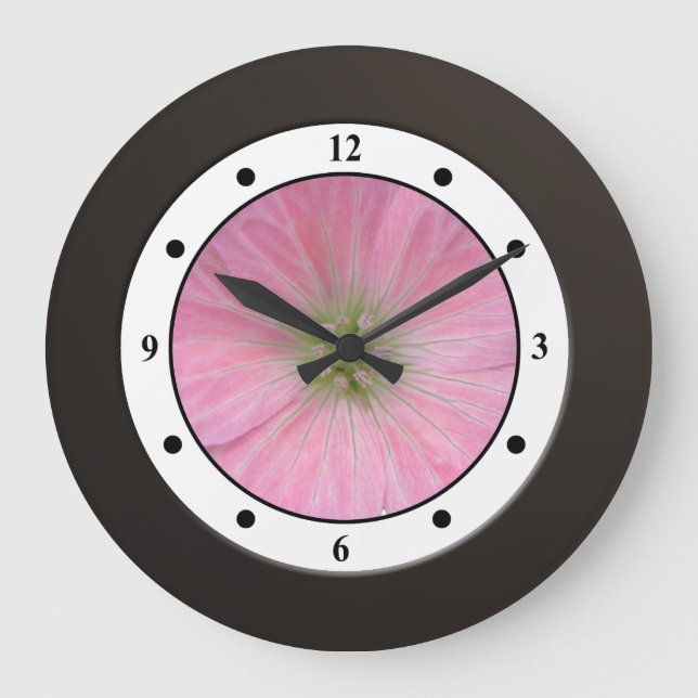 Floral Pink Garden Flower Modern Digits Large Clock (Front)