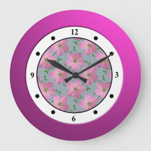 Floral Pink Garden Flower Modern Digits Large Clock