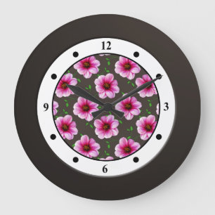 Floral Pink Garden Flower Modern Digits Large Clock