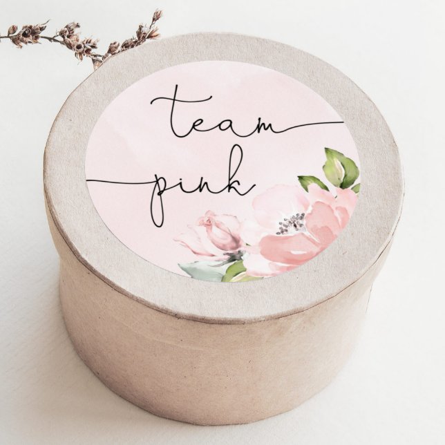  Floral pink gender reveal team girl, team pink Classic Round Sticker (Creator Uploaded)