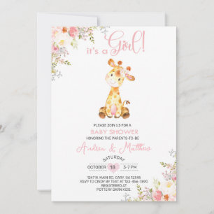 Floral pink giraffe girl baby shower invite. invitation