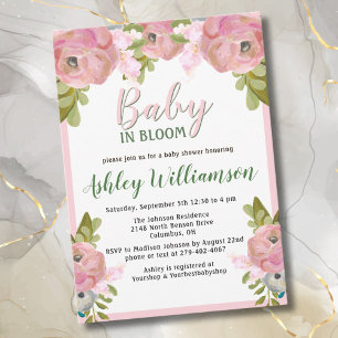 Floral Pink Girl Baby in Bloom Hand Painted  Holiday Card