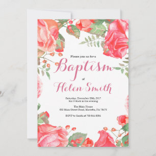 Floral Pink Girl Baptism Invitation