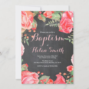 Floral Pink Girl Baptism Invitation