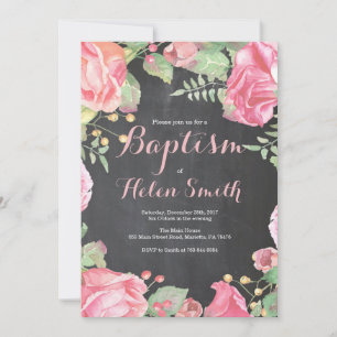 Floral Pink Girl Baptism Invitation