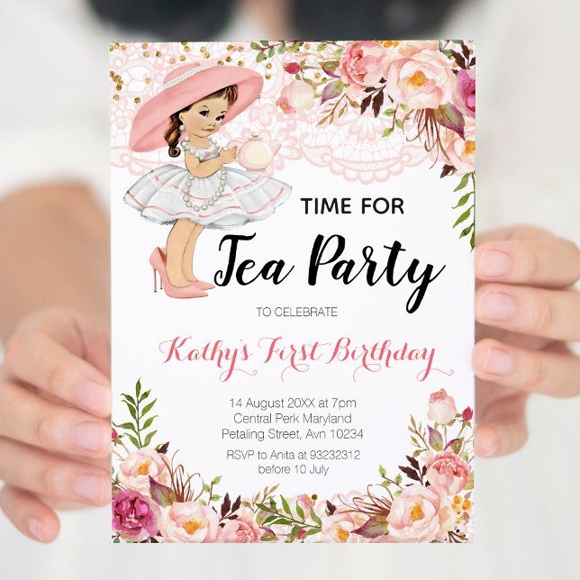 Floral Pink Girl Tea Birthday Party Invitation (Creator Uploaded)