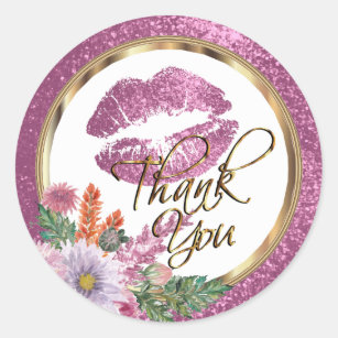 Floral Pink Glitter Kiss Proof Lips Classic Round Sticker