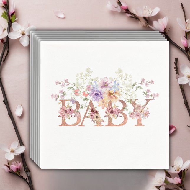 Floral Pink Glitters Baby Monogram Baby Shower Napkin (Creator Uploaded)
