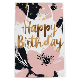 Floral Pink Gold Birthday Medium Gift Bag