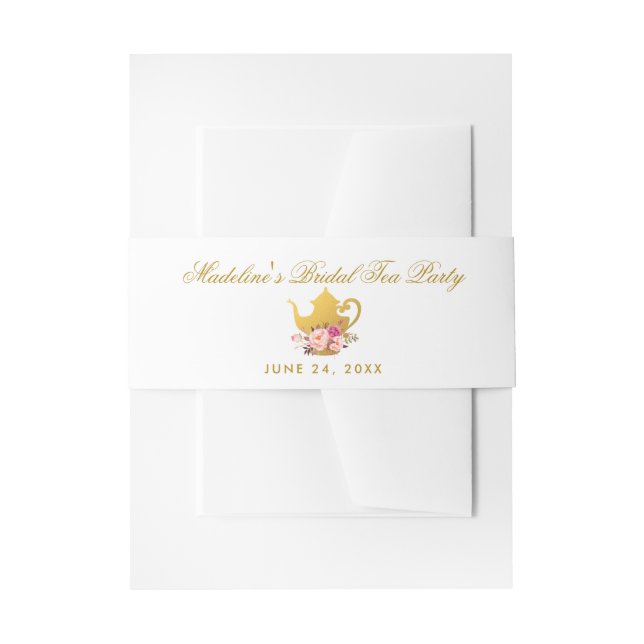 Floral Pink Gold Bridal Shower Tea Party Invitation Belly Band (Front Example)