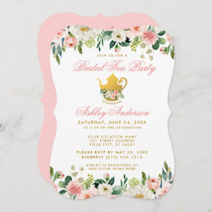 Floral Pink Gold Bridal Shower Tea Party Invite PB