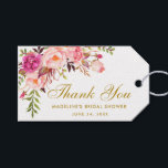 Floral Pink Gold Bridal Shower Thanks Gift Tags<br><div class="desc">Watercolor Floral Pink Blush Gold Bridal Shower Thank You Gift Tag</div>
