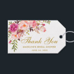 Floral Pink Gold Bridal Shower Thanks Gift Tags<br><div class="desc">Watercolor Floral Pink Blush Gold Bridal Shower Thank You Gift Tag</div>