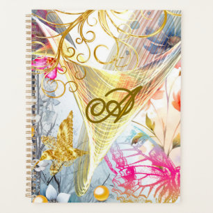 Floral Pink Gold Fairy Bird Butterfly Monogrammed Planner