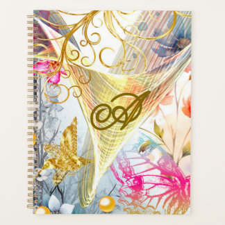 Floral Pink Gold Fairy Bird Butterfly Monogrammed  Planner