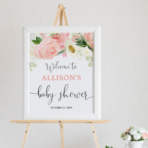 Floral pink gold girl baby shower welcome sign