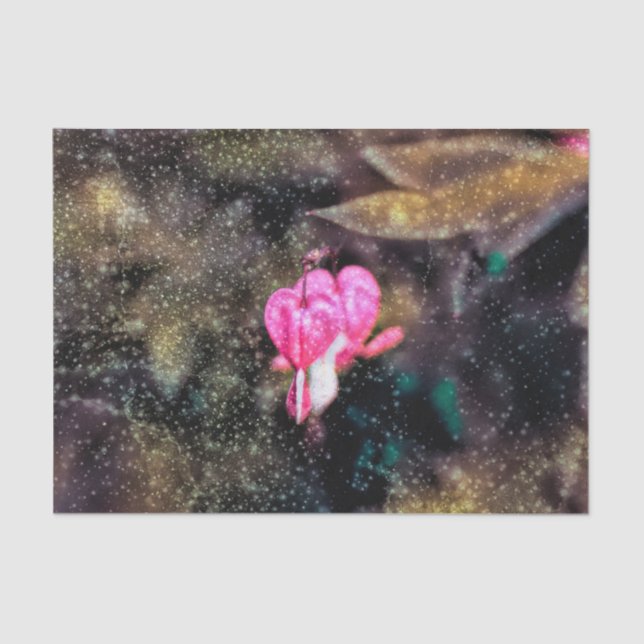 Floral Pink Gold Glitter Texture Bleeding Hearts Tissue Paper (Front)