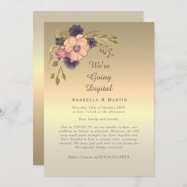 Floral Pink Gold Online Wedding Invitation (Front/Back)