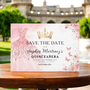 Floral Pink Gold Princess Birthday Quinceanera Save The Date