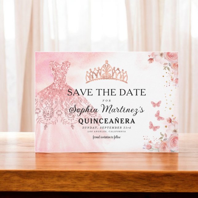 Floral Pink Gold Princess Birthday Quinceanera Save The Date (Creator Uploaded)