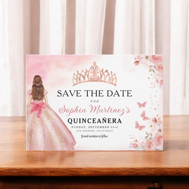 Floral Pink Gold Princess Birthday Quinceanera Save The Date (Creator Uploaded)