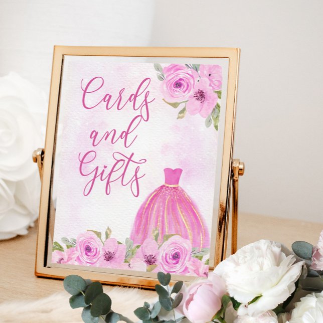 Floral Pink Gold Princess Dress Cards and Gifts Poster (Cards and Gifts Poster from my Galaxy Floral Princess Quinceanera collection)