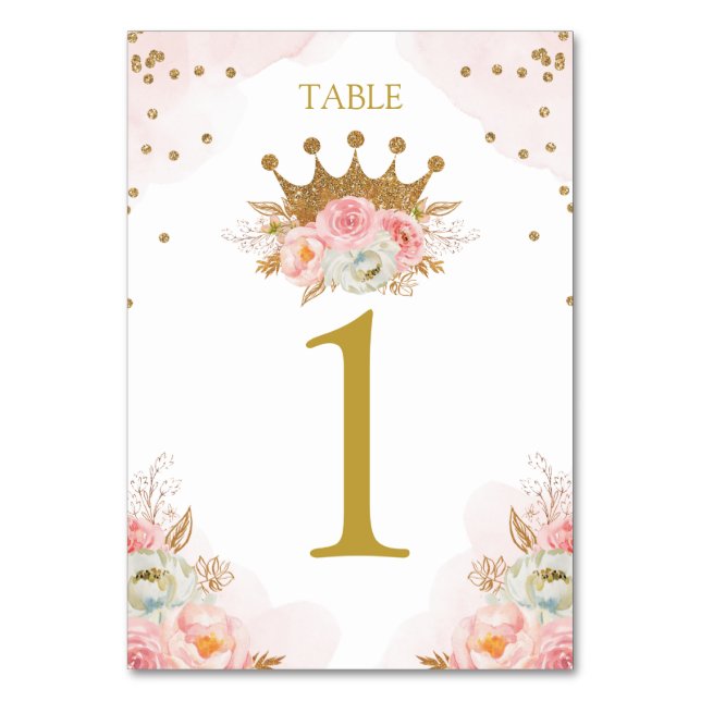 Floral Pink & Gold Princess Royal Table number (Front)