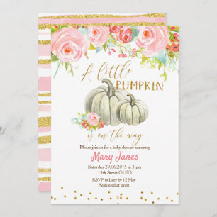 Floral Pink Gold Pumpkin Baby Shower Invitation