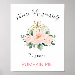 Floral Pink Gold Pumpkin Birthday Party Sign