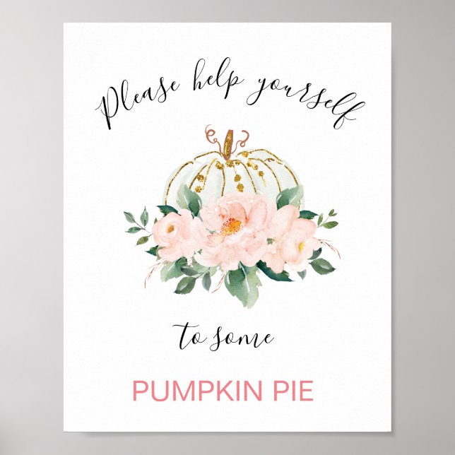 Floral Pink Gold Pumpkin Birthday Party Sign (Front)