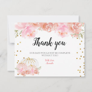 Floral Pink Gold Pumpkin Thank you card