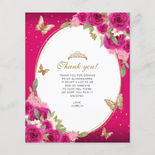 Floral Pink Gold Tiara Butterfly Quinceañera Photo