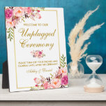 Floral Pink Gold Wedding Ceremony Unplugged Plaque<br><div class="desc">Watercolor Floral Pink Blush Gold Wedding Ceremony Unplugged Table Plaque</div>