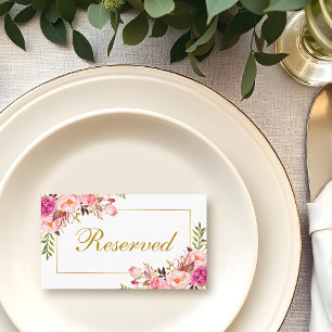Floral Pink Gold Wedding Reserved Place Card