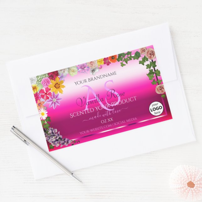 Floral Pink Gradient Product Labels Monogram Logo (Envelope)