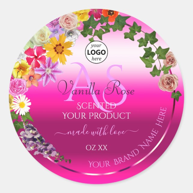 Floral Pink Gradient Product Labels Monogram Logo (Front)