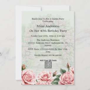 Floral Pink/Green Garden Party Birthday Invitation