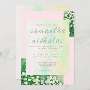 Floral Pink Green Modern Elegant Wedding Invitation