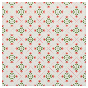 Floral Pink & Green Quilt Folk Art Pattern Fabric