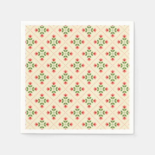 Floral Pink & Green Quilt Folk Art Pattern Napkin