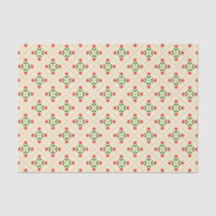 Floral Pink & Green Quilt Folk Art Pattern Tissue Paper