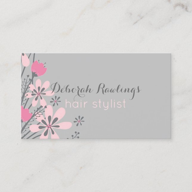Floral Pink Grey | Hair Stylist Appointment Card (Front)