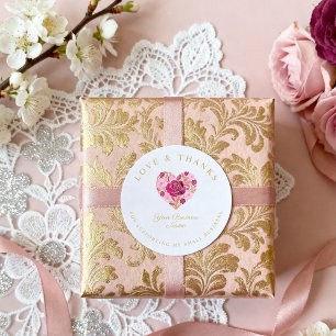 Floral Pink Heart Love Thanks Supporting Business Classic Round Sticker