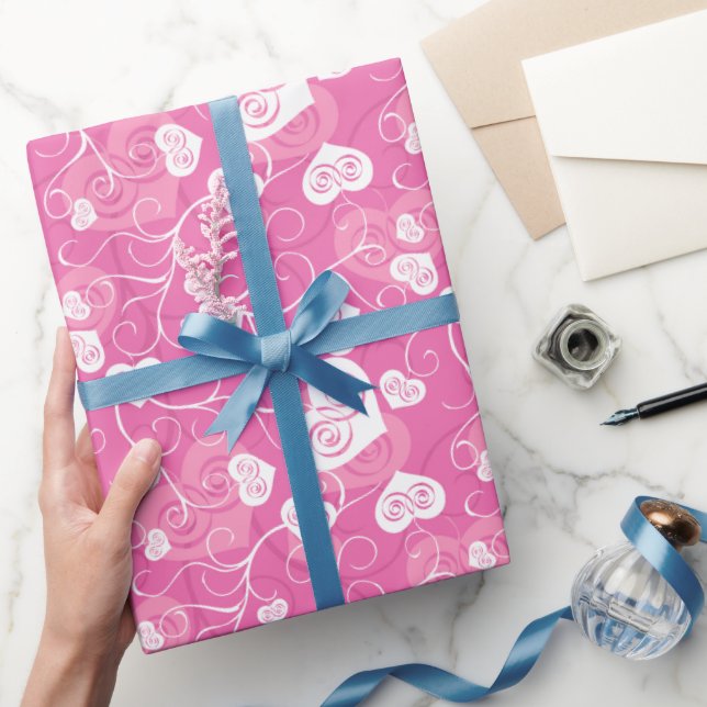 Floral Pink Heart Wrapping Paper (Gifting)