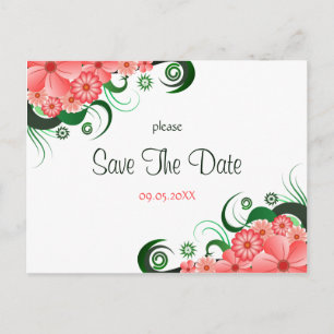 Floral Pink Hibiscus Save The Date Postcards