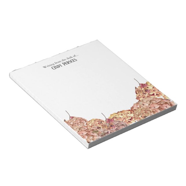 Floral Pink Hydrangea Border Personalized Notepad (Angled)